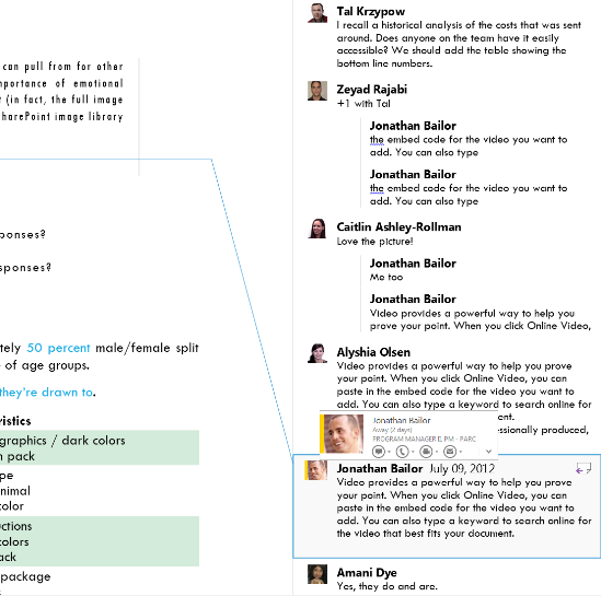 Screenshot of comments with Person Card UI in Word 2013 Screenshot of comments with Person Card UI in Word 2013